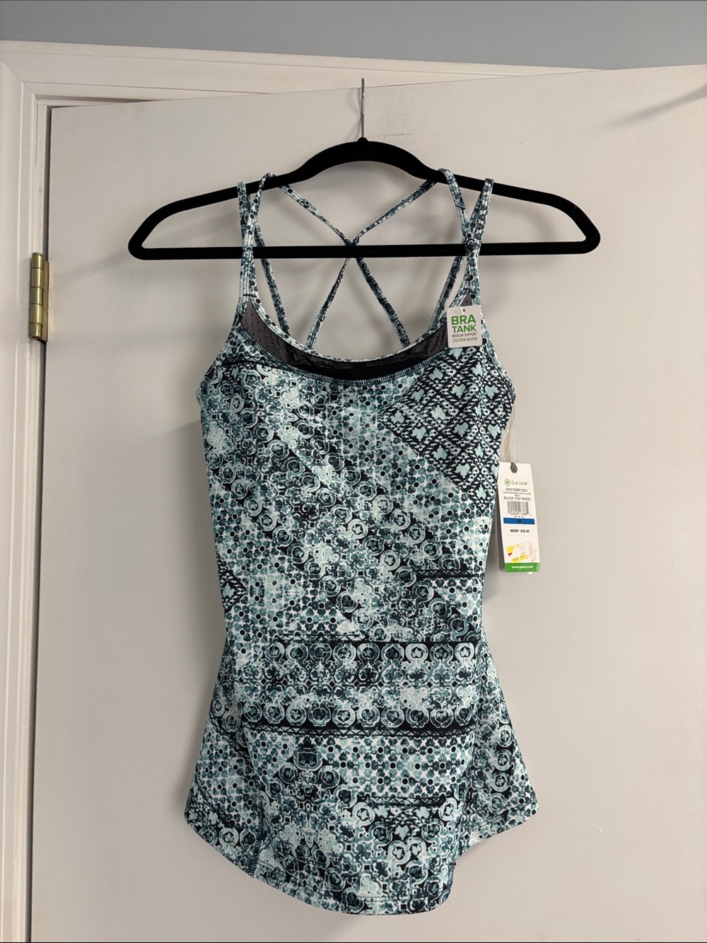 GAIAM Teal and Black Patterned Strappy Tank Top